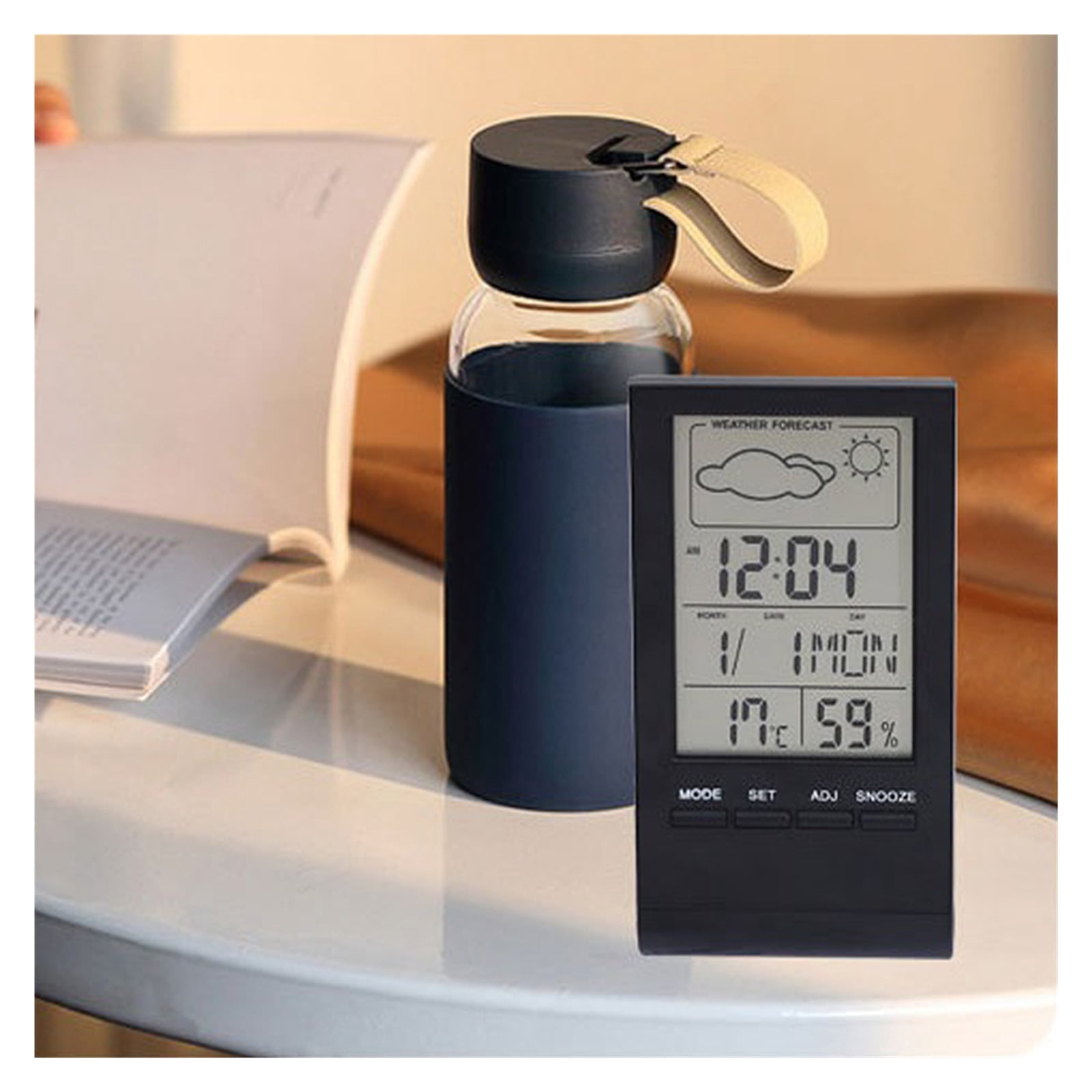 Wireless Thermometer Hygrometer Weather Station Electronic Temperature Clock for Indoor Outdoor - gray