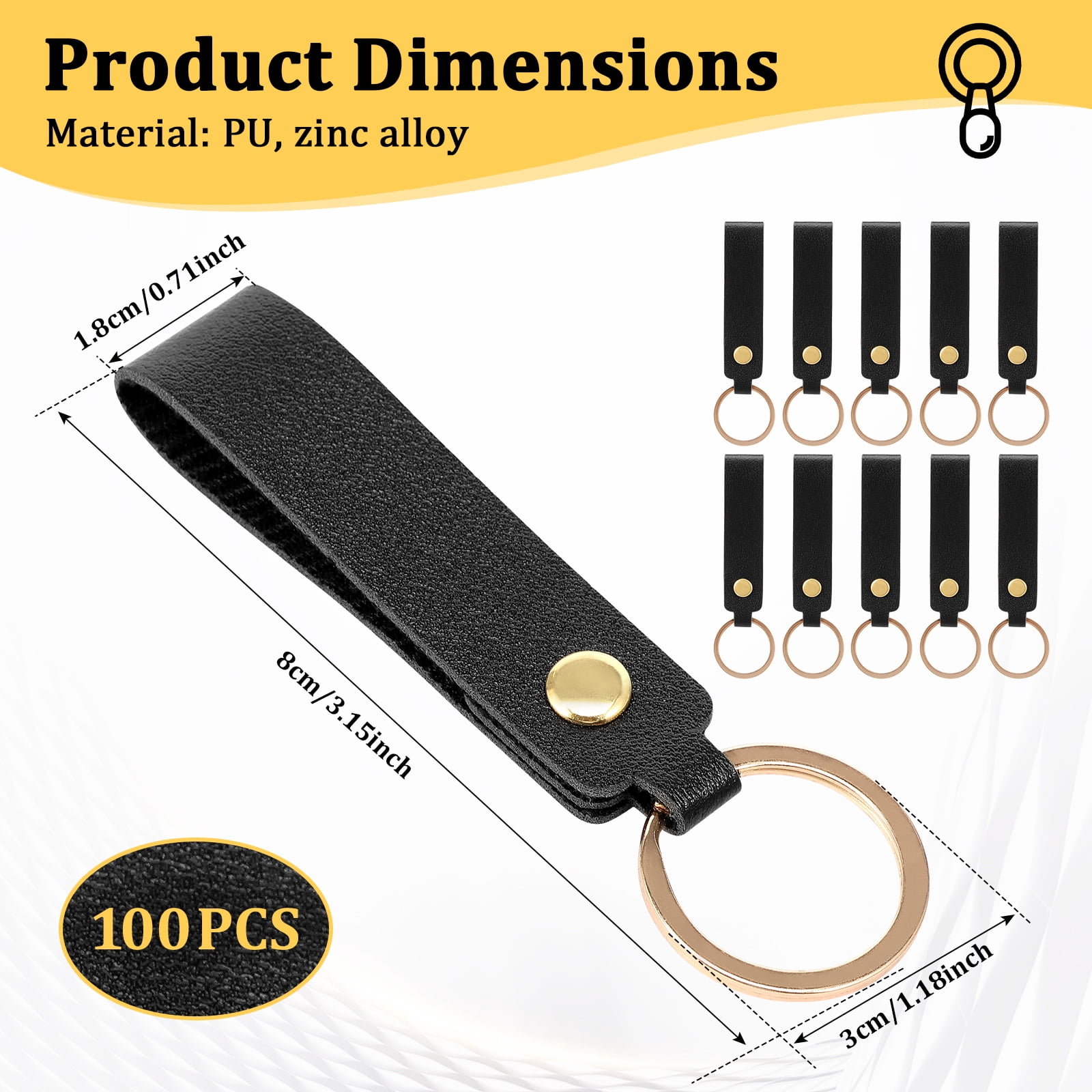 Austok 100Pcs PU Leather Keychain Blanks Bulk Blanks Keychain Kit with Key Rings DIY Multipurpose Keyring Set for DIY Key Chains Craft