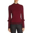 thumbnail image 3 of Marled Women's Track Stripe Ruffle Trim Sweaters, wine, Small, 3 of 5