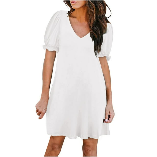 QIPOPIQ Robes pour Femmes avec Poches Manches Courtes Robes Décontractées Couleur Unie Robe d'Été Robe de Plage Offres 2023