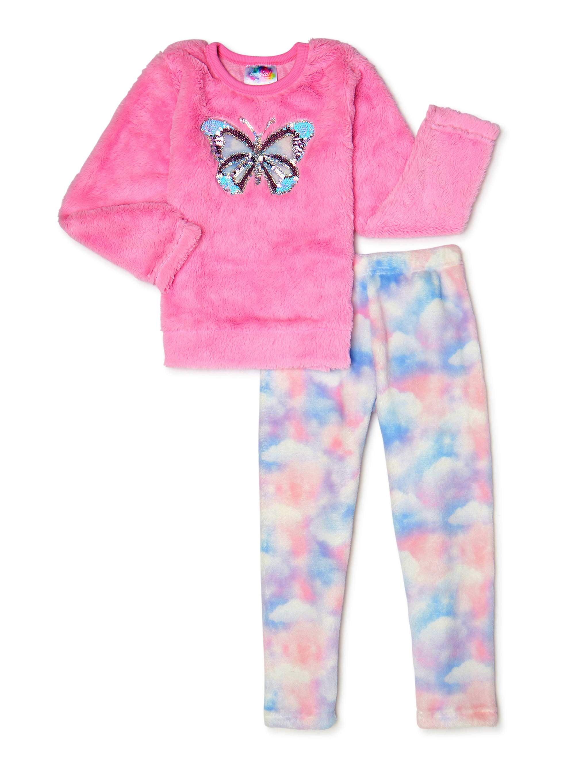 Bmagical Girls Long Sleeve Fluffy Pajama Sequin Top & Super Soft Plush ...