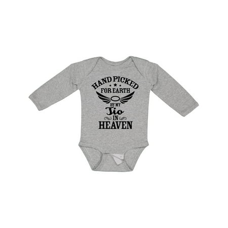 

Inktastic Handpicked for Earth by My Tio in Heaven with Angel Wings Gift Baby Boy or Baby Girl Long Sleeve Bodysuit