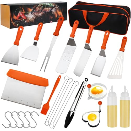 Blackstone Griddle Accessories Kit, 26PCS Flat Top Grill Accessories Set for Blackstone and Camp Chef, Spatula, Scraper, Tongs, Egg Rings, Grill Spatula Set for Outdoor B