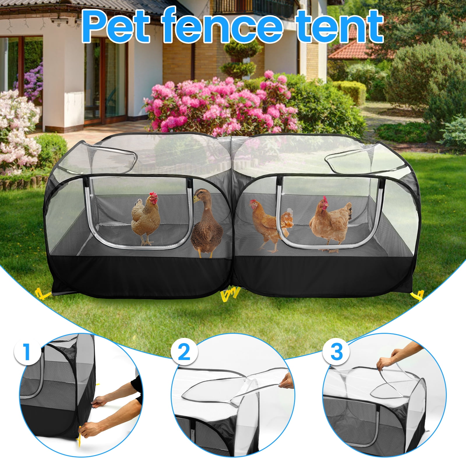 Collapsible Small Animal Playpen Large Space Portable Chicken Run Coop With Detachable Bottom for Indoor Outdoor Use