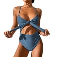 thumbnail image 1 of Gibobby Traje de baño de una pieza Nuevo traje de baño de bikini sexy de cintura alta con cordones en el pecho de color sólido europeo y americano(Azul,G), 1 of 5