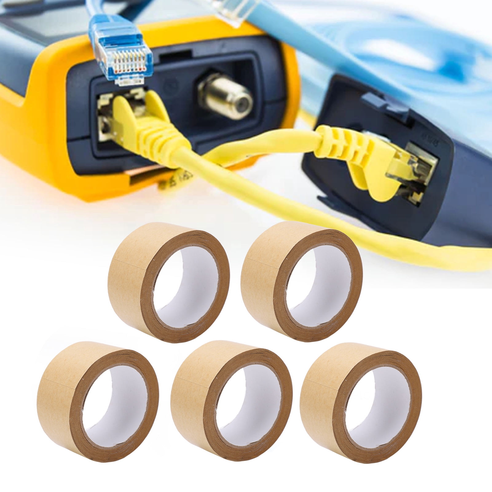 NFTIGB 5PCS Kraft Paper Tape 1.97 Inches / 50mm Wide 30m Long Degradable Gummed Packing Tape, Self Adhesive Water-Free Sealing Tape