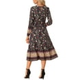 thumbnail image 3 of INSPIRE CHIC Robe Bohème pour Femme à Fleurs, Col Rond, Manches Longues, Robe Midi d'Été, S, Noir, 3 of 6