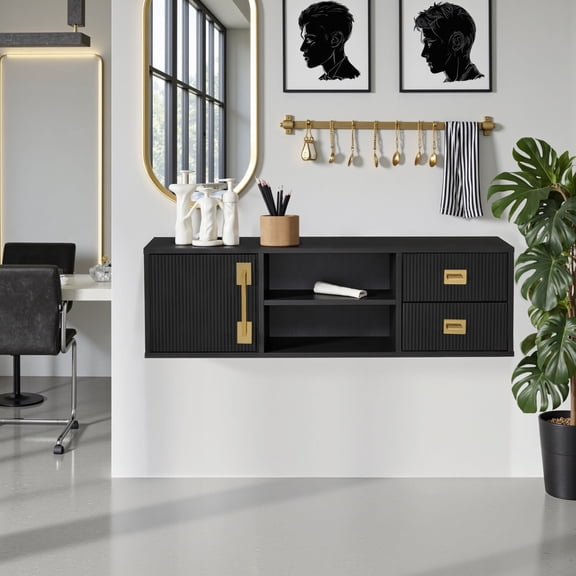 BarberPub Wall-Mounted Storage Drawers, Open Shelves, Modern Hanging Storage Organizer