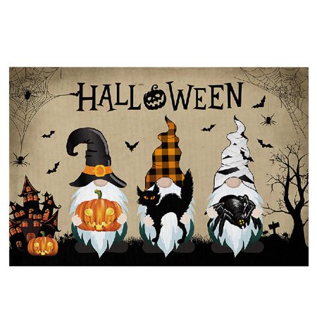 

ZPAQI Set of 4 Happy Halloween Placemats Spooky Bat Gnome Kitchen Dining Table Mats Heat Resistant Place Mat Drink Coasters Home Decor