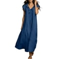 thumbnail image 4 of HADST Sleeveless V-neck Ruffle Maxi Dress with Loose Ruffle Cap Sleeves and Side-Seam Pockets, 4 of 8