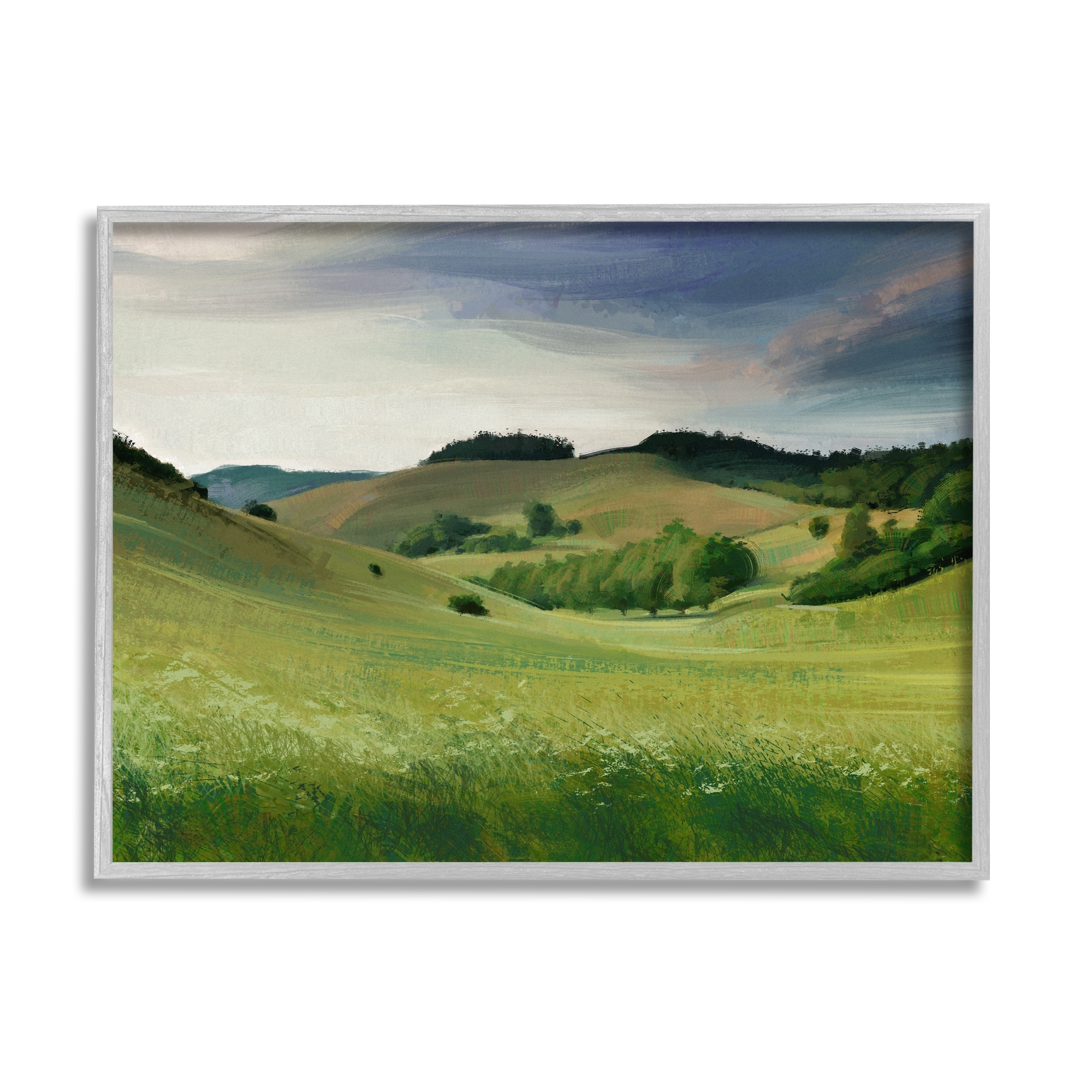Stupell Industries Rolling Country Hills Green Rural Meadow Fields Painting Gray Framed Art Print Wall Art, Design by Ziwei Li