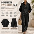 thumbnail image 6 of Women's Batwing Sleeve Linen Cotton Two Piece Set,Casual Shirt & Wide Leg Pants Outfit,Lightweight Summer Lounge Wear, 6 of 7