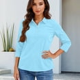 thumbnail image 5 of Golf Polo Shirts for Women 3/4 Sleeve Collared Shirts Moisture Wicking Tennis Polo Shirt with Button Down Gym Blouses Sky Blue L, 5 of 5