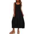 thumbnail image 5 of Summer Dresses for Women Fashion Women Solid Round Neck Sleeveless Beach Dresses Vacation Coverup Pockets DressBlack S, 5 of 9