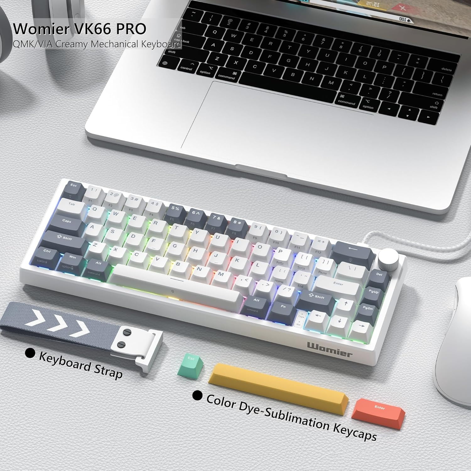 COSTOM Gaming Keyboard,60% Mechanical Keyboards Wired,QMK/via Cute Keyboard with Hot Swappable Gasket Mount RGB Key Board & Translucent Keycaps,Gray
