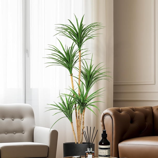 5ft artificial dracaena trees para indoor use - features natural wood trunk, moss y lifelike yucca leaves para home, oficina, yard y patio decor