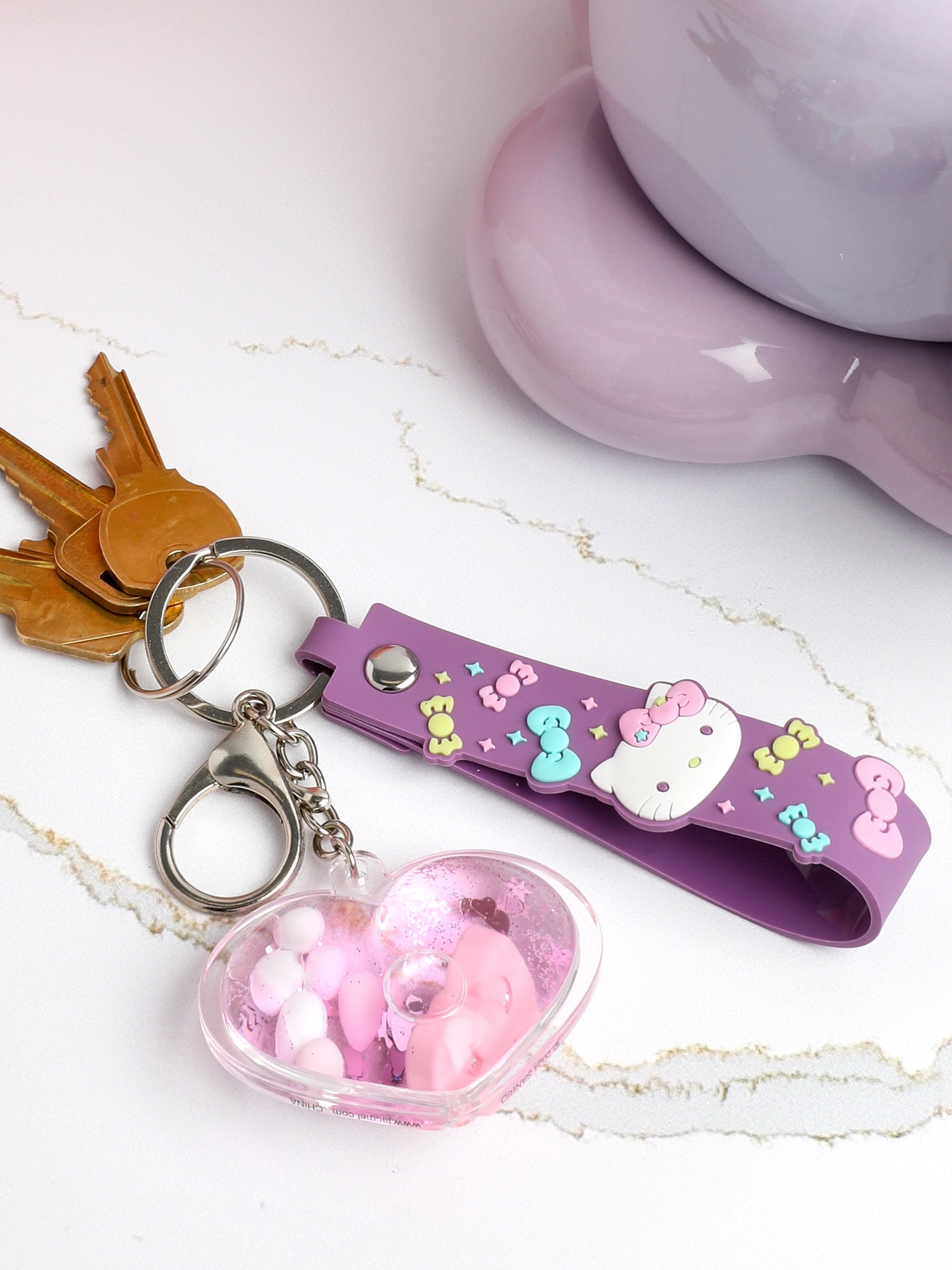Sanrio Girl's Hello Kitty Heart Glitter Liquid Keychain Charm