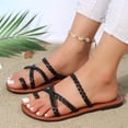 thumbnail image 6 of Summer Womens Sandals Casual Versatile Plus Size Solid Color Pearl Round Toe Open Toe Flat Weave Summer Indoor And Outdoor Summer Beach Walking Sandals On Indoor Outdoor, 6 of 9
