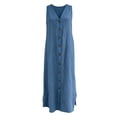 thumbnail image 4 of Women's Dresses Women's Casual Loose Fit Long Sleeveless Dress V Neck Button Down Collar Comfortable Blend Flowy Summer for Everyday Wear Beach Vacation Navy XXXL, 4 of 4