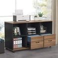 thumbnail image 2 of Tribesigns 2 Drawers Lateral File Cabinets Letter Size, 43 inches Mobile Filing Cabinet Printer Stand Office Cabinet with Wheels and Open Storage Shelves for Home Office,Wood, Rustic &Black Finish, 2 of 6