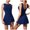 Navy, variant on Summer Women High Neck Tennis Dress Round Neck Short Sleeve Tunics Summer Dress BuiltIn Shorts Solid Color Wrapping Skirt Comfortable and Breathable Casual Jumpsuits for Women