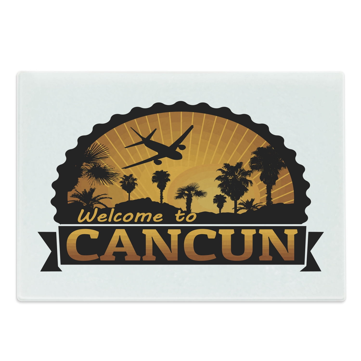 Cacun Cutting Board, Welcome to Cancun Lettering with Palm Trees and an ...