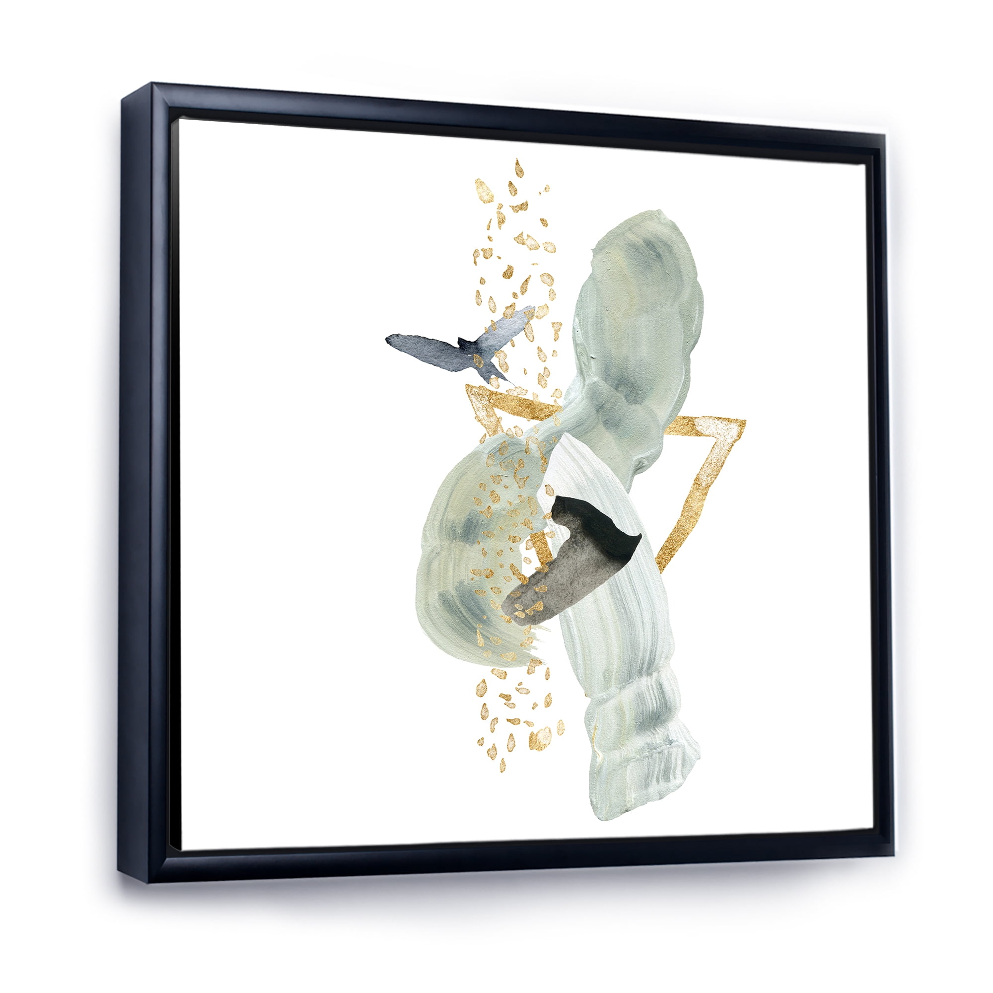 Designart 'Abstract Golden Mountain With Bird and Moon' Modern Framed Canvas Wall Art Print