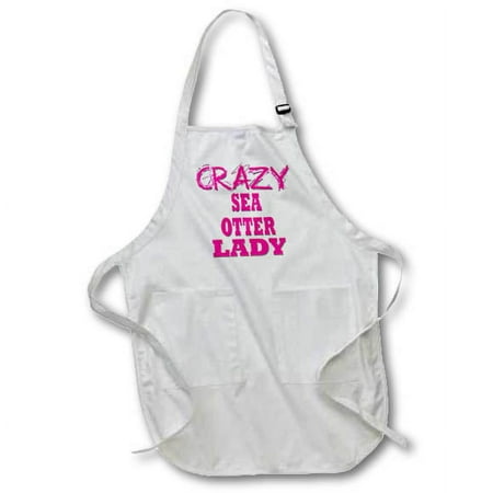 3dRose Crazy Sea Otter Lady, Full Length Apron, 22 by 30-inch, White, With Pockets