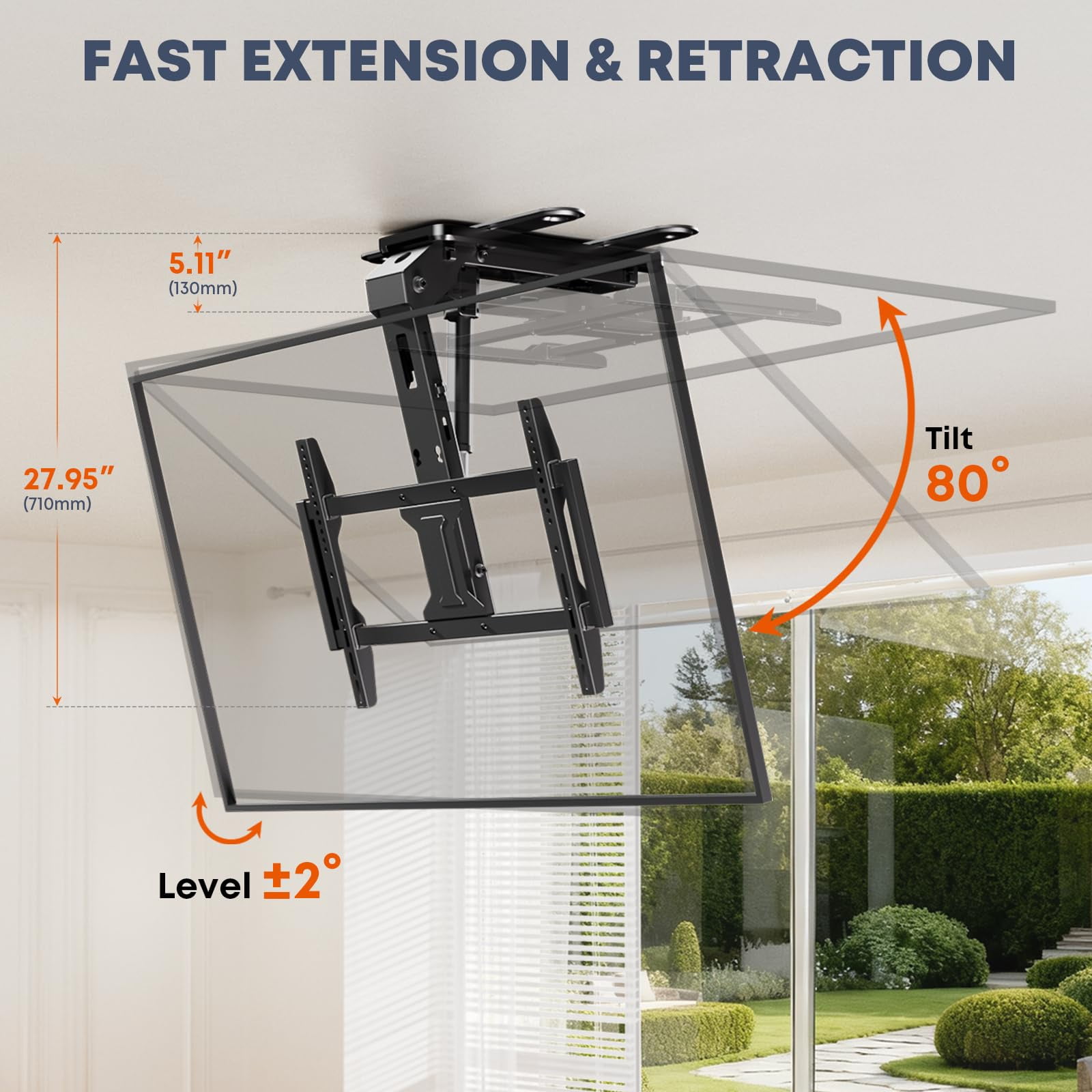 PUTORSEN Motorized Ceiling TV-Mount Flip Down - 37 to 75 Inch Electric TV-Mount Motorized Drop Down with Remote, Black