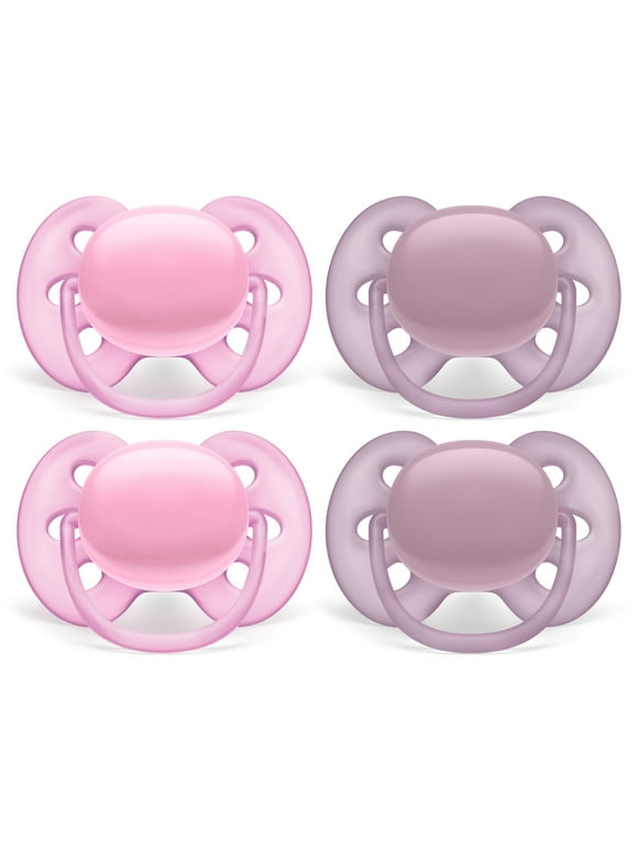 Philips Avent Ultra Soft Pacifier, 6-18 Months, Pink, 4 Pack, SCF211/41