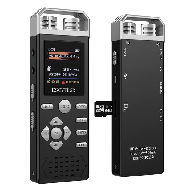 Grabadora digital activada por voz Escytegr 80 GB con reproducción