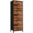 thumbnail image 1 of Eunos 6 Commode Haute pour Chambre et Salon, Coffre de Table de Nuit avec Bacs en Tissu, Fini Grain de Bois, 1 of 7