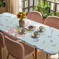 thumbnail image 3 of Easter Table Cloths for 8 Foot Rectangle Tables, Spring Rabbits Ears Feet Flowers Wooden Grain Patio Waterproof Elastic Fitted Tablecloths, Washable Rectangular Table Cover for Camping, 3 of 8
