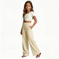 thumbnail image 4 of XIYNBAOK Girls Linen Dress Pants Drawstring Loose High Elastic Waist Hiking Trousers Kids Teen Casual Athletic Preppy Sweatpants Schoolwear, 4 of 6