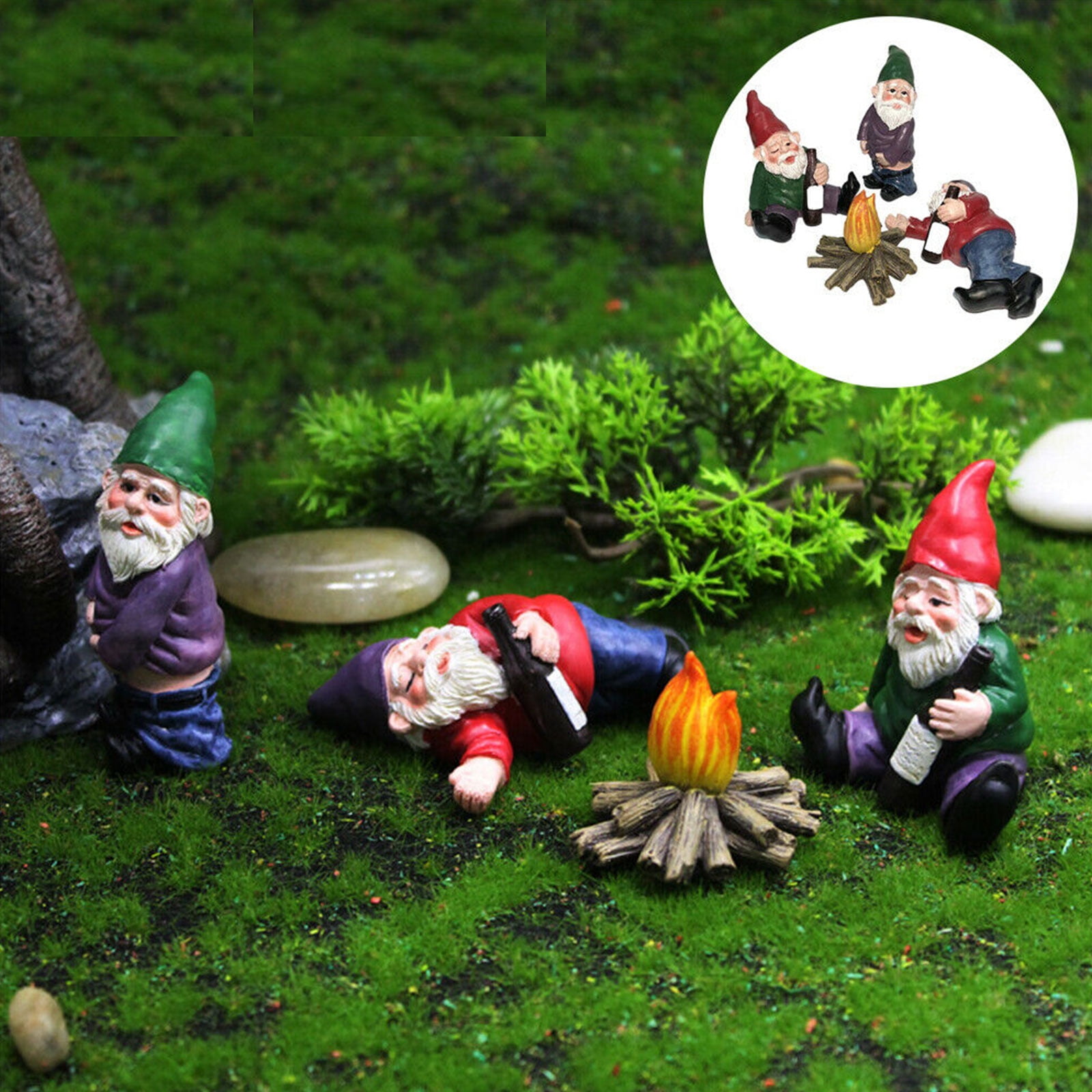 Miniature Dollhouse FAIRY GARDEN Accessories ~ TINY 1¼" Tall Gnome w Mug & Apple 