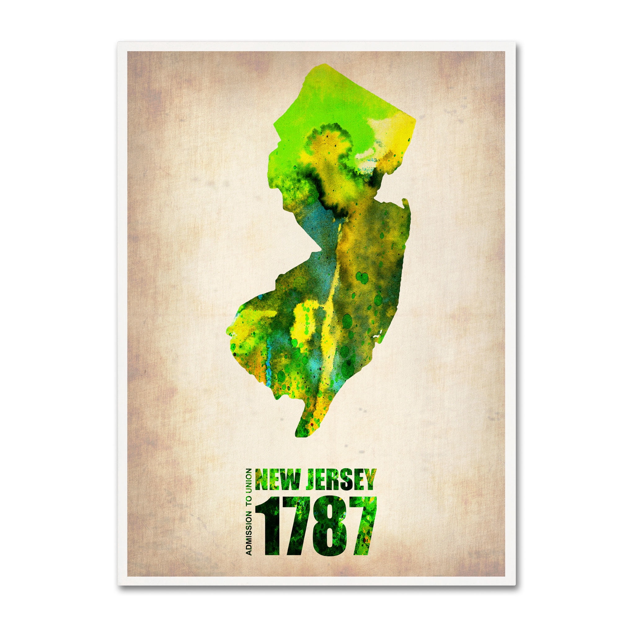 Trademark Fine Art "New Jersey Watercolor Map" Canvas Art by Naxart