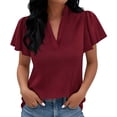 thumbnail image 5 of UAMVSH Womens Summer Tops Ruffle Short Sleeve Tunic Shirts Lightweight Casual V Neck Loose Fit T-Shirt Fashion Clothing, 5 of 7