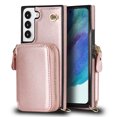 thumbnail image 3 of SaniMore for Samsung Galaxy S22 Plus 6.6" 2022 Case with Back Zipper Wallet Flip Kicktsand Crossbody Shoulder Strap Retro PU Leather Wear-resistant Shockproof Anti-drop Cover for Girls Women, Rosegold, 3 of 11