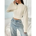 thumbnail image 3 of Scacto Women's Mock Neck Bell Sleeve Crop Sweater Knit Pullover Tops, 3 of 6
