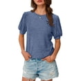 thumbnail image 2 of Women'S Tops Sweater Long Tunic Dressy Casual Blouses Business Cute Trendy Short Sleeve Shirt Blue M, 2 of 9