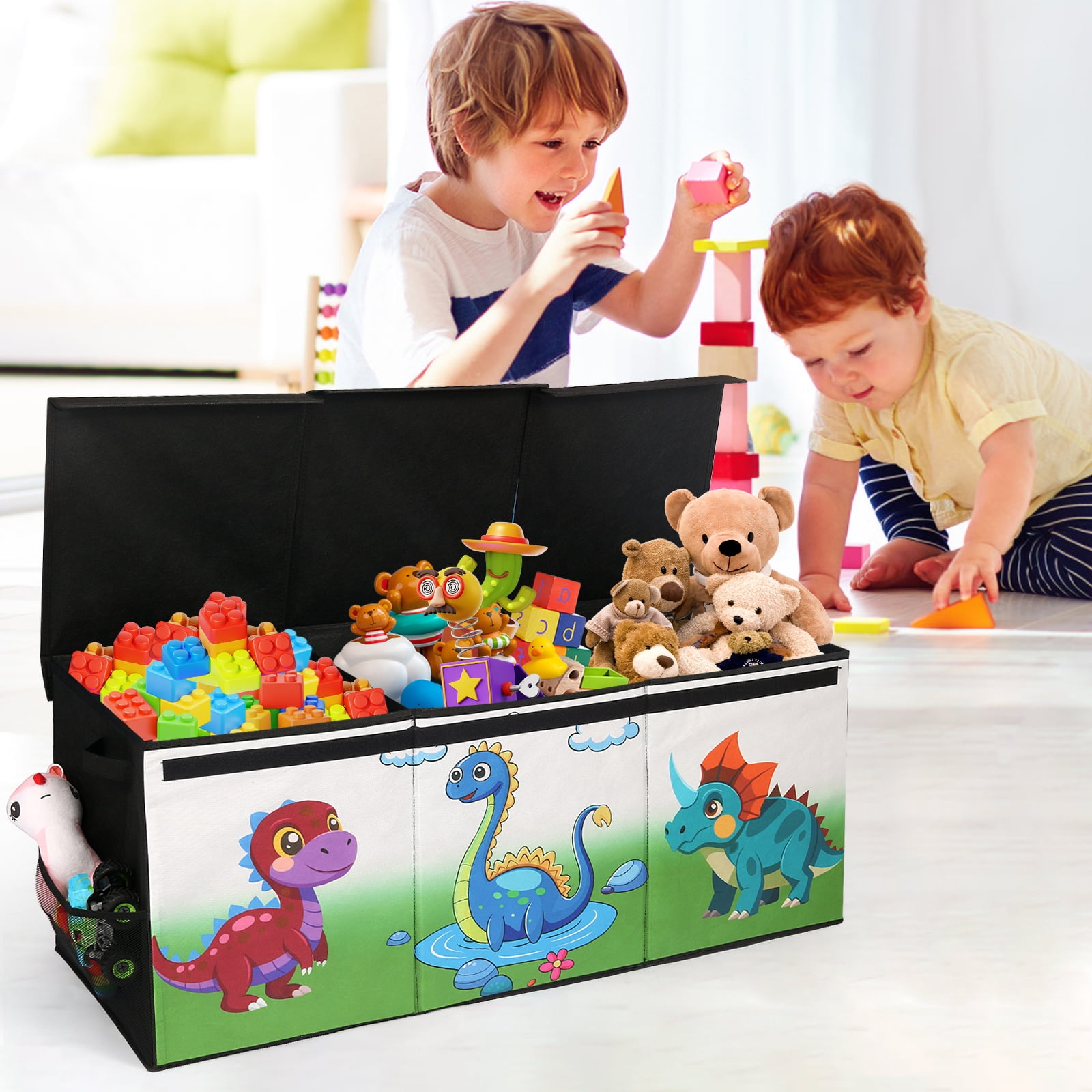 FIIOEOY Extra Large Toy Box, Collapsible Storage Organizer with Lids, Sturdy Dinosaur Toy Chest for Boys Girls, 40"x16"x16" Kids Storage Bin Box Baskets for Living Room, Playroom, Bedroom, Nursery