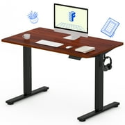 FLEXISPOT 40x24 Home Office Height Adjustable Standing Desk with Hooks, Ergonomic Electric 2-Stage Stand Up Computer Desk, Black and Mahogany