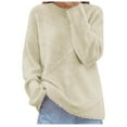 thumbnail image 2 of Aueoeo Women'S Crochet Sweater Round Neck Lace Sweater Long Sleeve Knit Sweater Fall Winter Warm Pullover Tops With Holes Beige L, 2 of 6