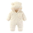 thumbnail image 2 of SROBPTY Toddler Fleece Jumpsuits, Newborn Fleece Snowsuit Winter Warm Hooded Romper Jumpsuit Outfits for Girls Boys Beige 9-12 Months, 2 of 5
