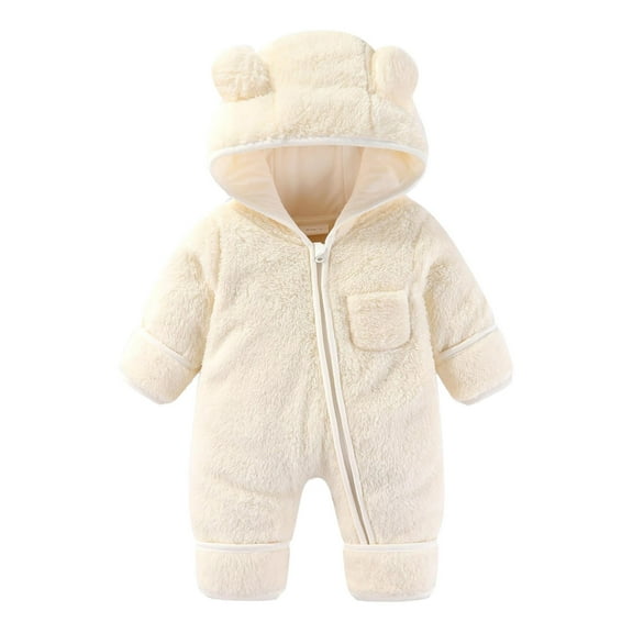 Hrsba Long Sleeved Long Crawling Clothes KidsRompers Solid Color Flannel Footed With Open Hands 0-18 Months Warm Sleepwear Loungewear Air Conditioner Pajamas