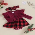 thumbnail image 2 of Tenues de Noël pour Bébé Fille Nouveau-Né Barboteuse à Volants Manches Longues Robe avec Bandeau, 2 of 7