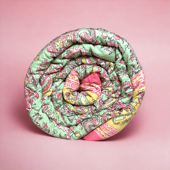 Paisleys Pistachio Handcrafted Reversible Queen Comforter