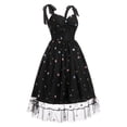 thumbnail image 2 of IBTOM CASTLE Women's Tie Strap Tulle Prom Dress Sweetheart Neckline Flower Embroidery Formal Party Mini Homecoming Dresses S Black Stars, 2 of 8