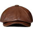 thumbnail image 2 of CoCopeaunts Newsboy Cap Retro Octagonal Genuine Leather Hat Beret Student Tongue Cap Snapback Caps for Men, 2 of 8