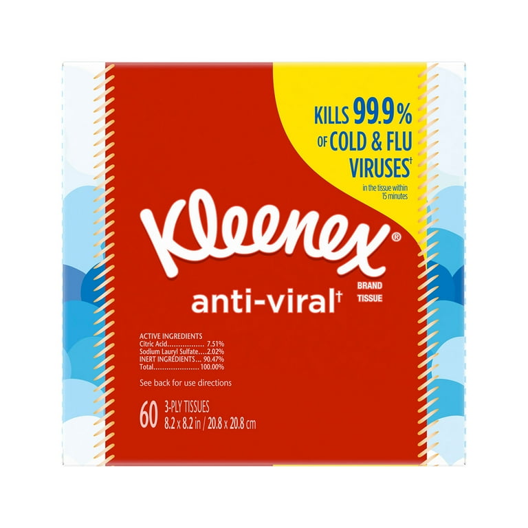 Kleenex Family Size Anti-Viral Facial Tissues, 60 Tissues per Cube